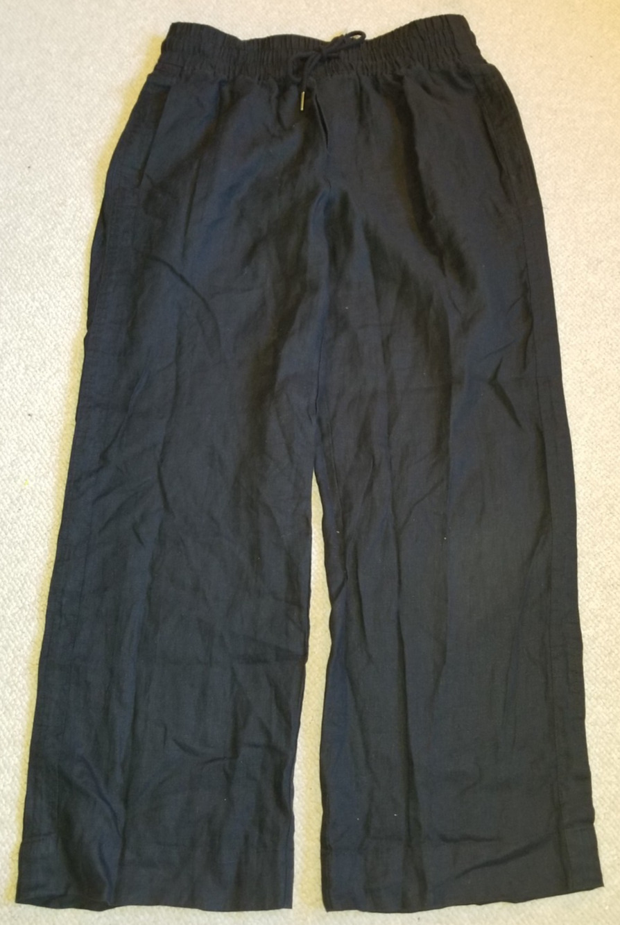 NWT Womens Pants-QUINCE-black European linen pull-on wide leg Resort Capsule-L